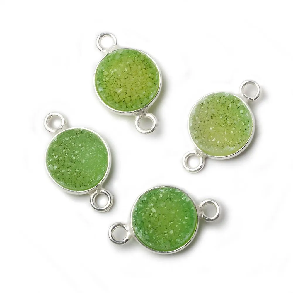 10mm Silver Bezel Lemon Lime Drusy Coin Connector 1 piece