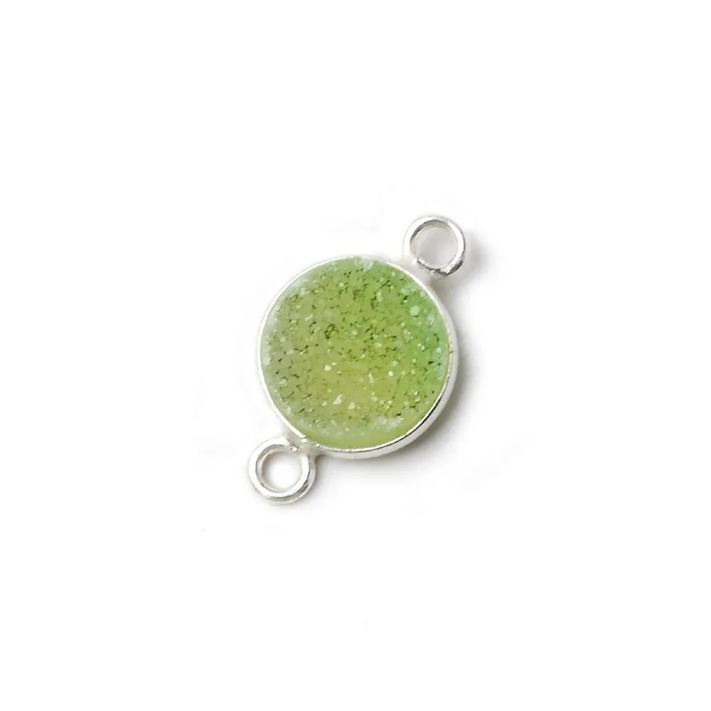 10mm Silver Bezel Lemon Lime Drusy Coin Connector 1 piece