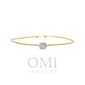 14K GOLD ROUND DIAMOND CLUSTER THIN OPEN BANGLE BRACELET 0.55 CT