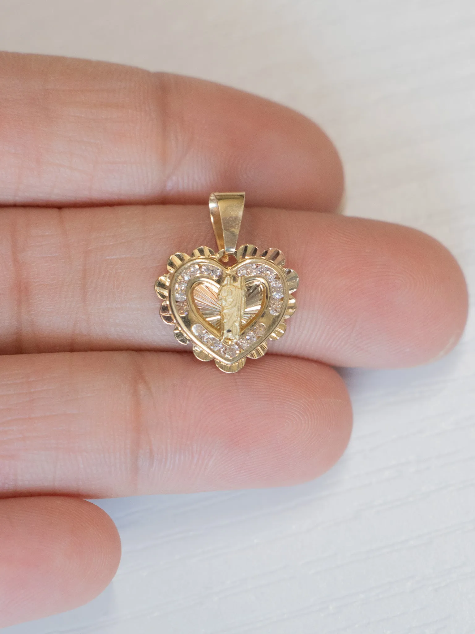 14K Three-Tone Gold San Judas Tadeo Heart Pendant