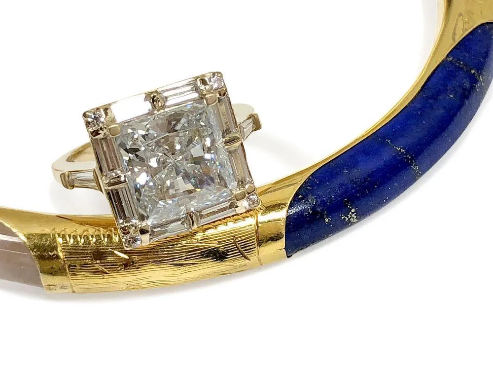 3 Carat Highest Quality Princess Cut Cubic Zirconia Ring with Baguettes 14K Gold