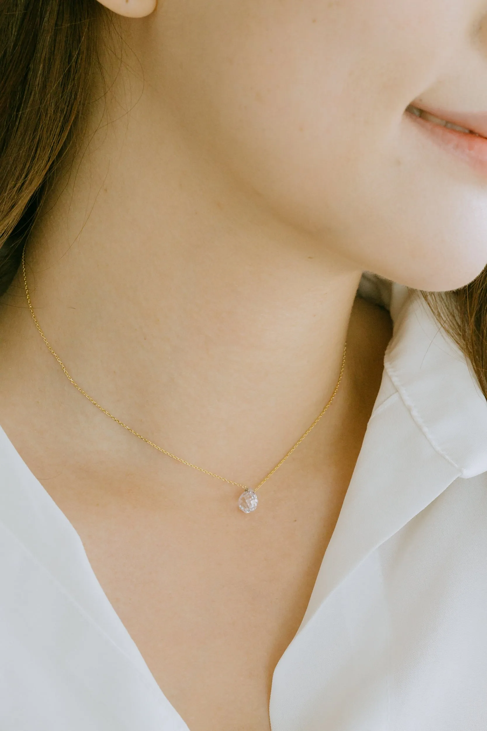 925 Sterling Silver Bridesmaid Gift Link Chain Cubic Tear Pendant Necklace