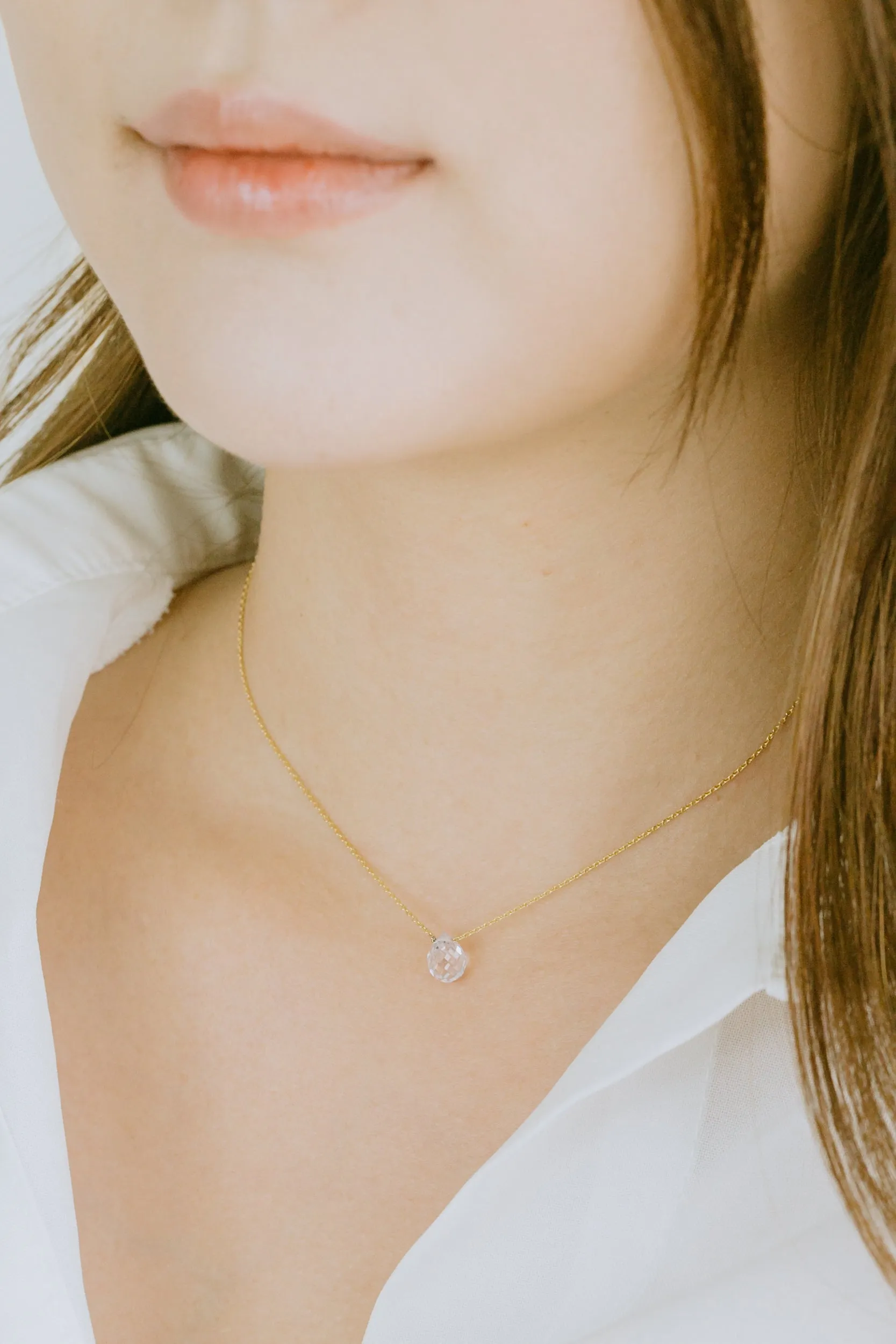925 Sterling Silver Bridesmaid Gift Link Chain Cubic Tear Pendant Necklace