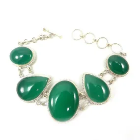 925 Sterling Silver Green Onyx Designer Link Chain Bracelet Jewelry