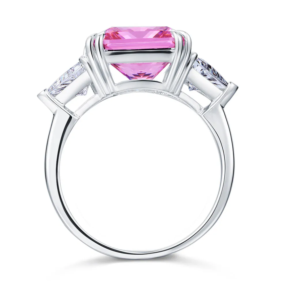 925 Sterling Silver Three-Stone Luxury Ring 8 Carat Fancy Pink Created Diamond XFR8156