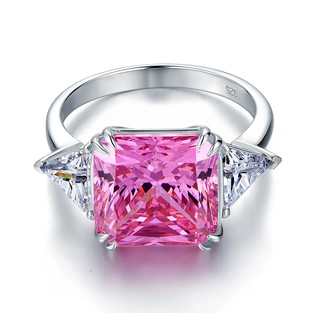 925 Sterling Silver Three-Stone Luxury Ring 8 Carat Fancy Pink Created Diamond XFR8156