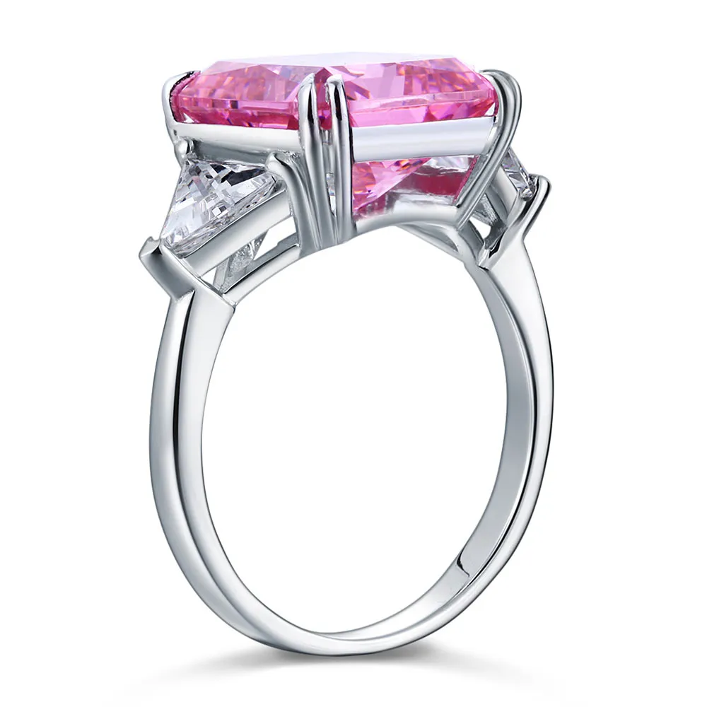 925 Sterling Silver Three-Stone Luxury Ring 8 Carat Fancy Pink Created Diamond XFR8156