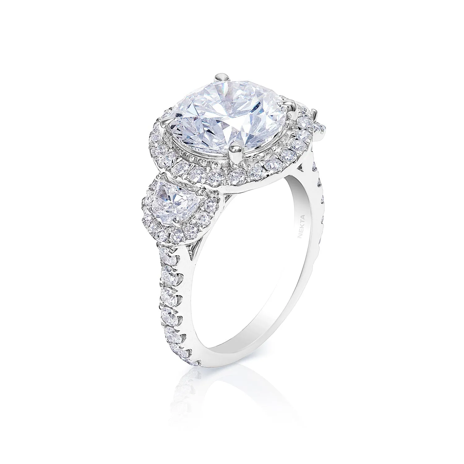 Amaya 6 Carat D VVS1 Earth Mined Round Brilliant Diamond Engagement Ring Sidestone in 18kt White Gold. GIA