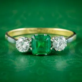 Antique Edwardian Emerald Diamond Trilogy Ring 0.80ct Emerald