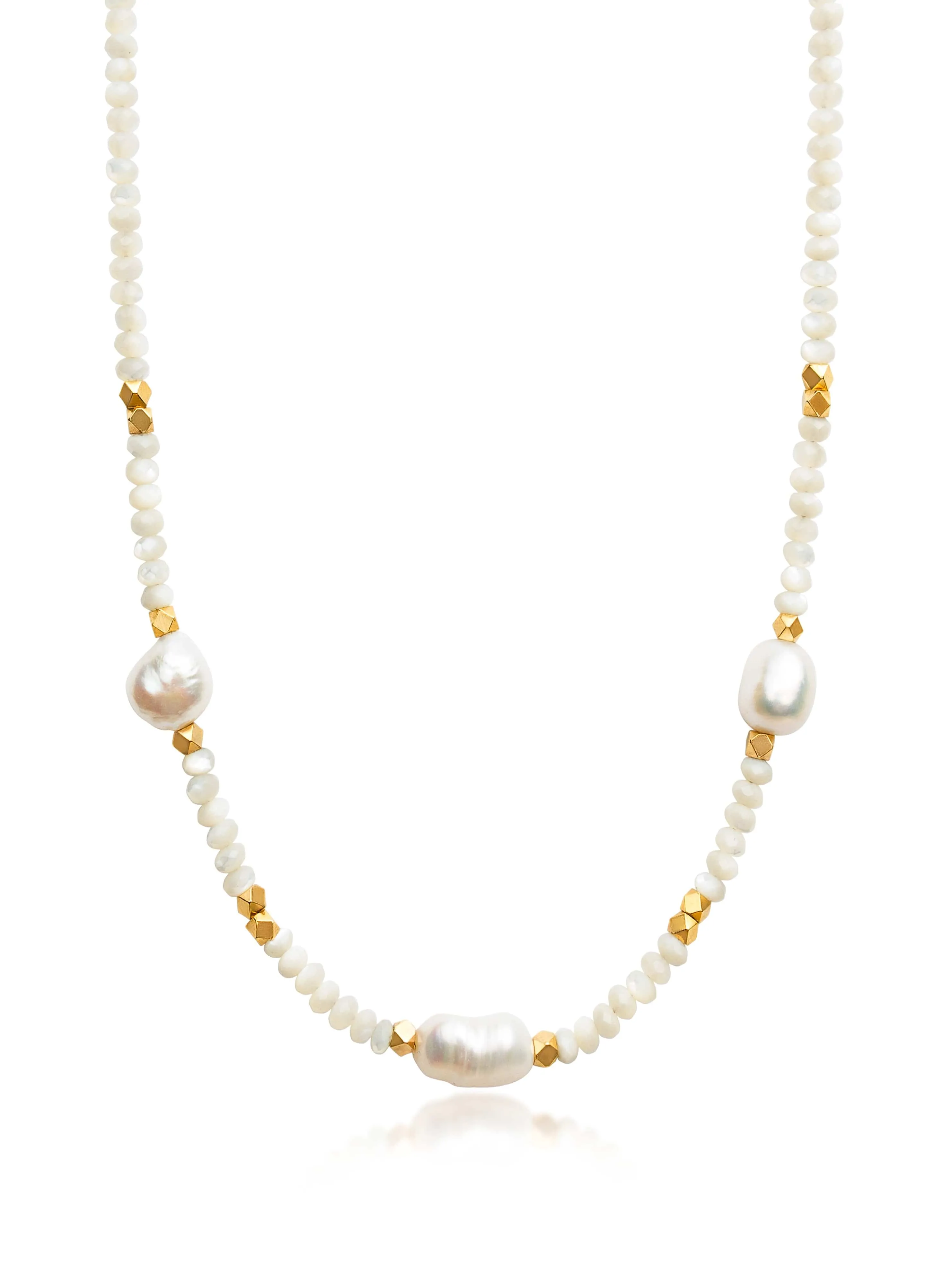 Beaded Choker with Mother Of Pearl and Baroque White Pearl