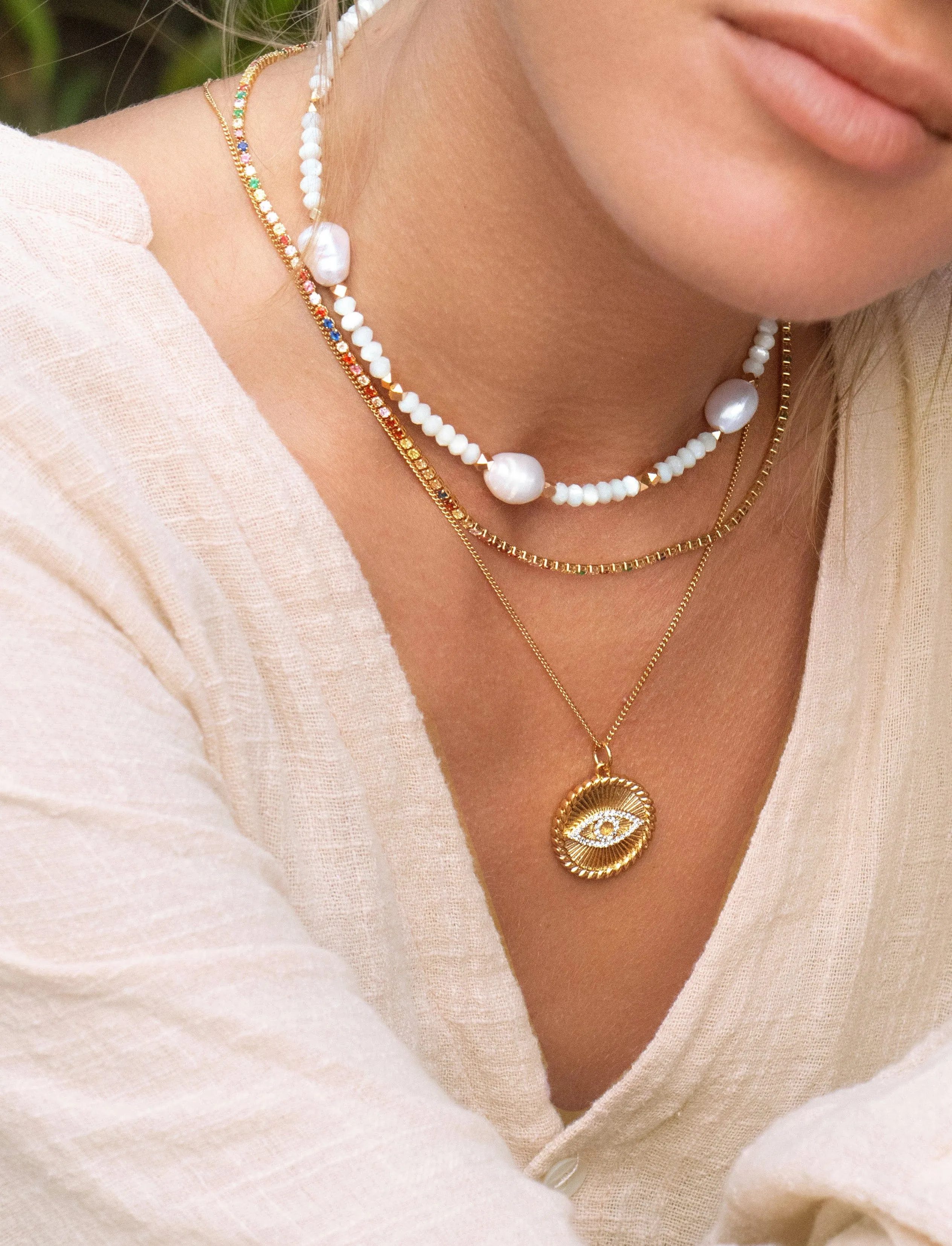 Beaded Choker with Mother Of Pearl and Baroque White Pearl