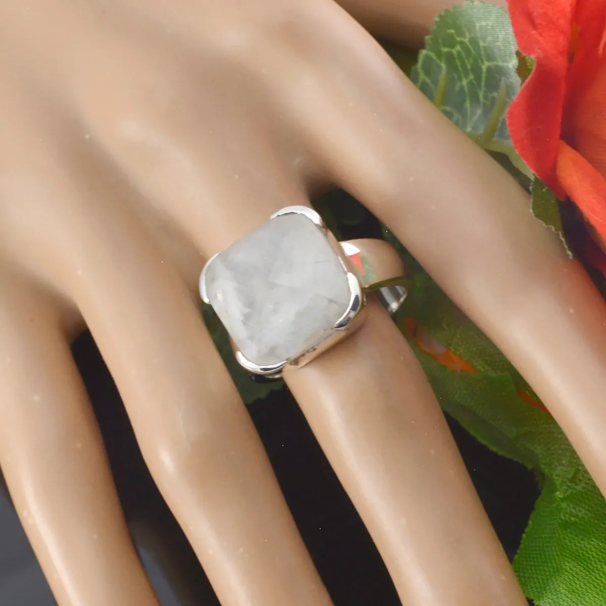 Bewitching Gem Rainbow Moonstone 925 Sterling Silver Ring Guess Jewelry