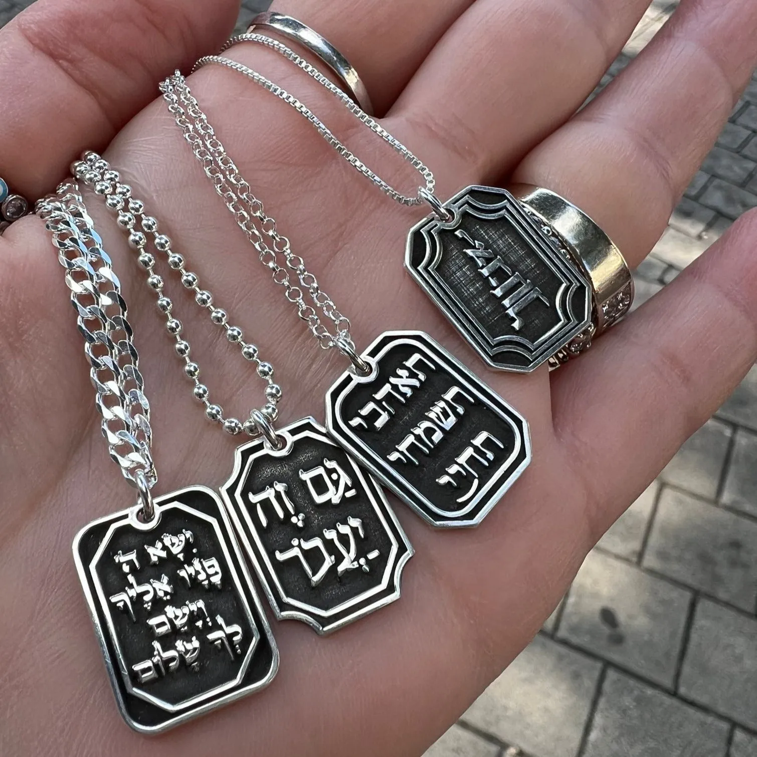 Bluenoemi Love pendant Hebrew words necklace for Valentine sterling silver Israeli Necklace for woman.