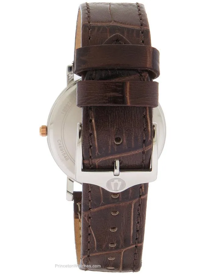 Bulova Mens Rose Gold & Brown Leather Mens Watch - White Dial - Date