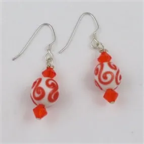 Crystal & Swirled Hibiscus Lampwork Silver Earrings