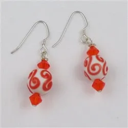Crystal & Swirled Hibiscus Lampwork Silver Earrings