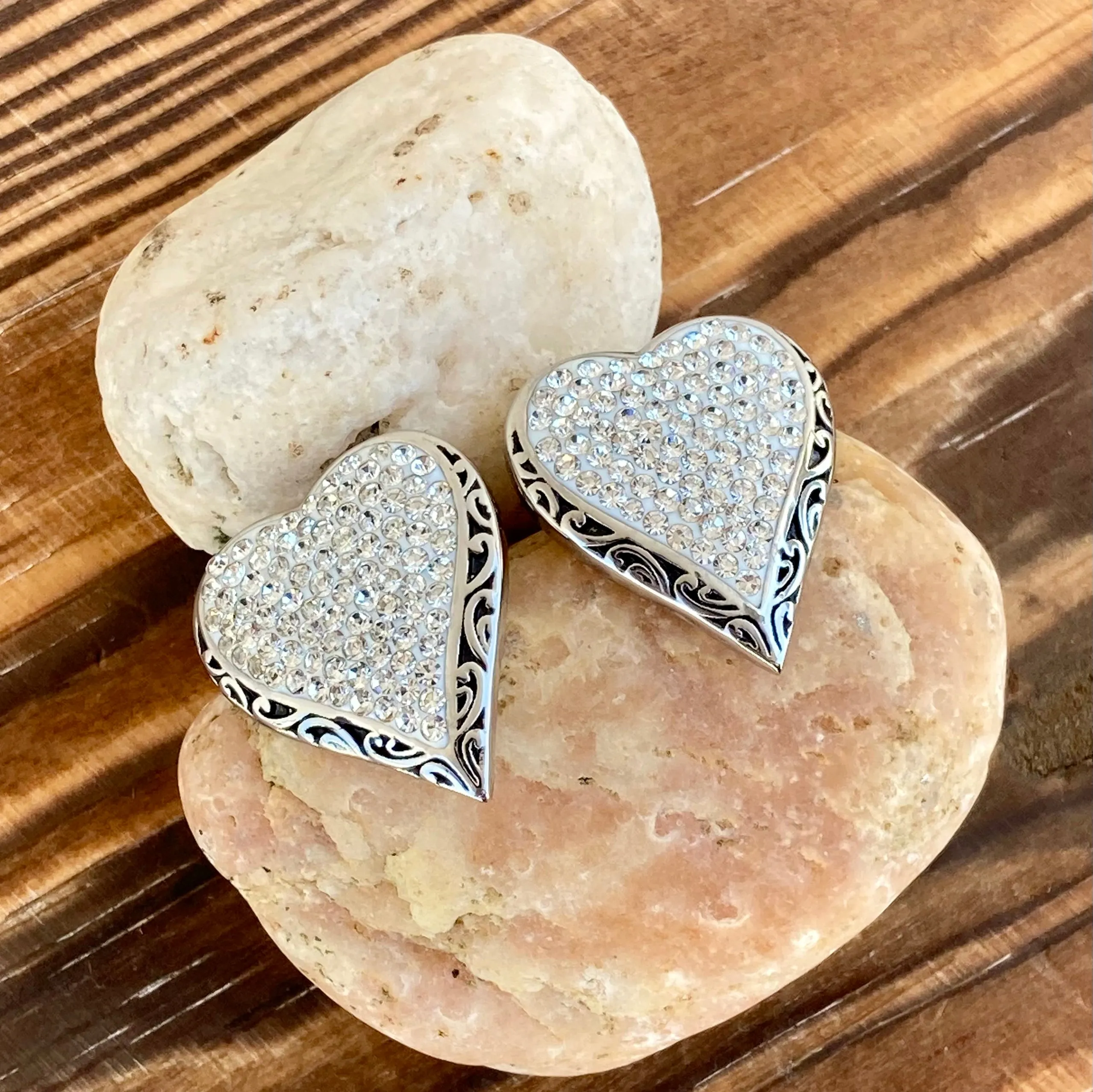 Crystal Heart Earrings - White - Stud - AJ01S