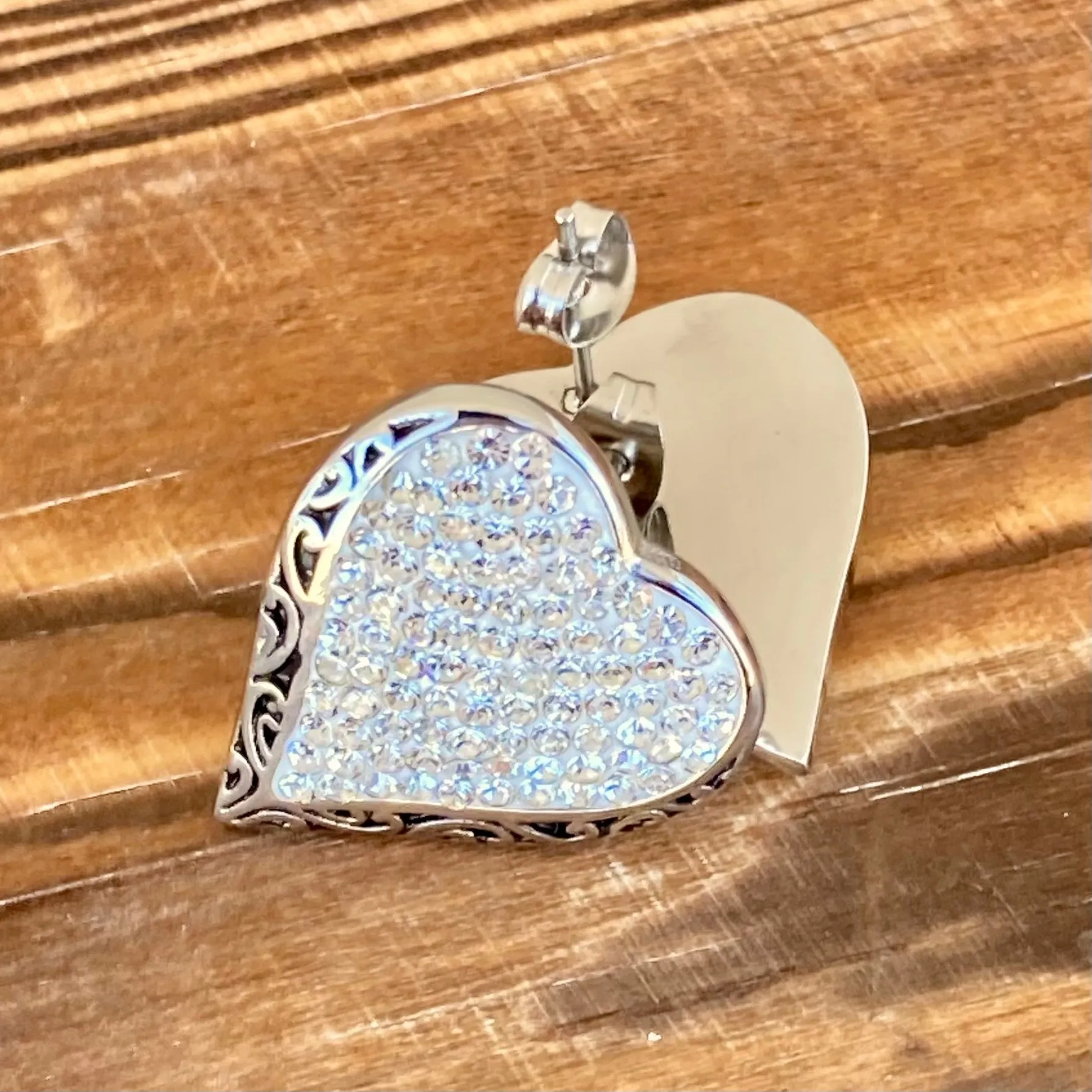 Crystal Heart Earrings - White - Stud - AJ01S