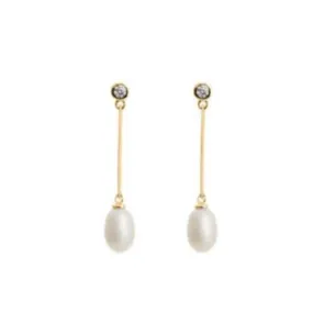 Cubic Zirconia & Pearl Chain Dangle Earrings