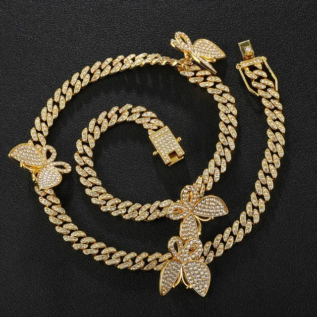 Gold Chain  Watch Bracelet Chain Full Iced Out Paved Rhinestones CZ Bling For Men