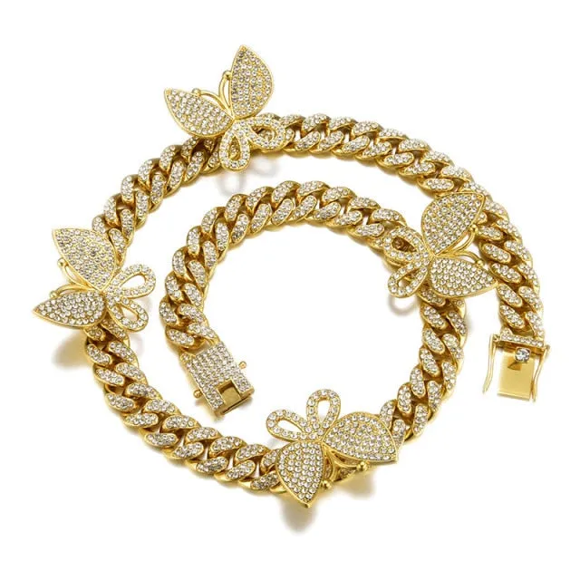Gold Chain  Watch Bracelet Chain Full Iced Out Paved Rhinestones CZ Bling For Men