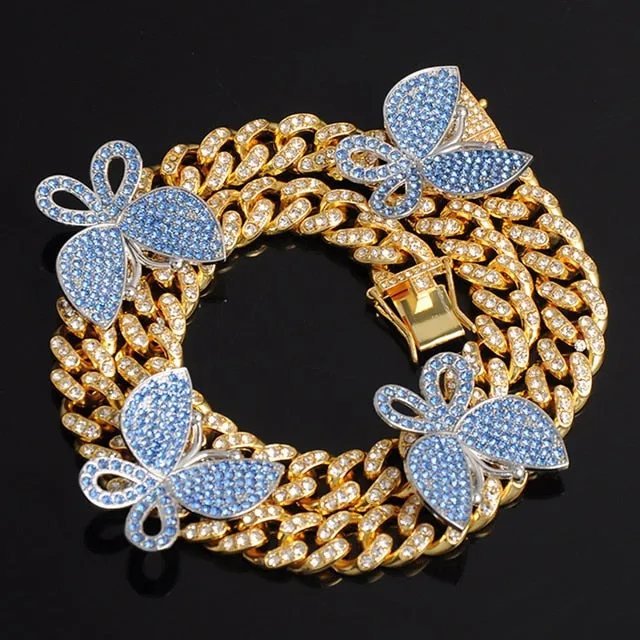 Gold Chain  Watch Bracelet Chain Full Iced Out Paved Rhinestones CZ Bling For Men