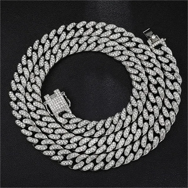 Gold Chain  Watch Bracelet Chain Full Iced Out Paved Rhinestones CZ Bling For Men
