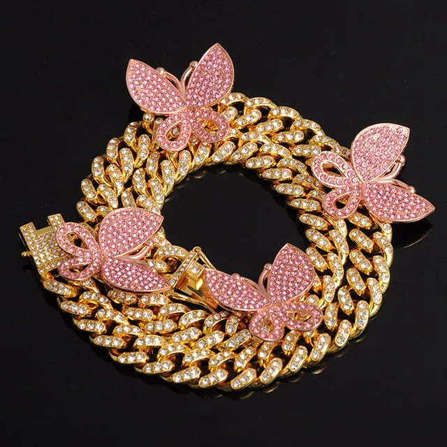 Gold Chain  Watch Bracelet Chain Full Iced Out Paved Rhinestones CZ Bling For Men