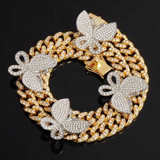 Gold Chain  Watch Bracelet Chain Full Iced Out Paved Rhinestones CZ Bling For Men