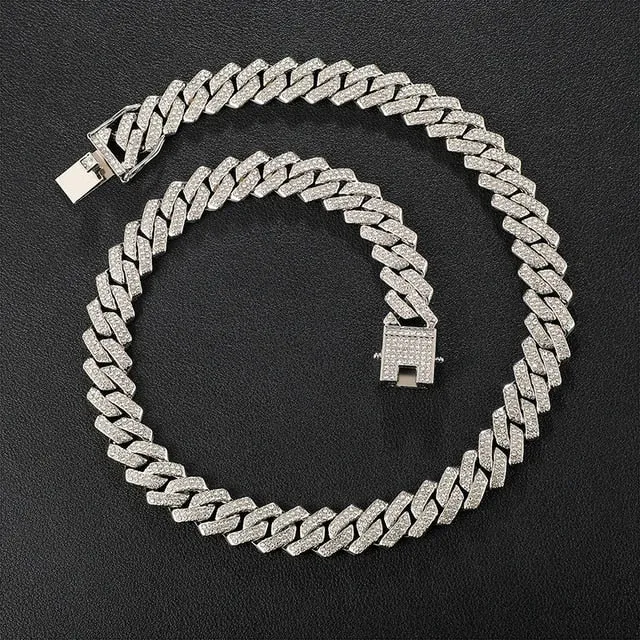 Gold Chain  Watch Bracelet Chain Full Iced Out Paved Rhinestones CZ Bling For Men