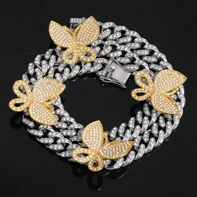 Gold Chain  Watch Bracelet Chain Full Iced Out Paved Rhinestones CZ Bling For Men