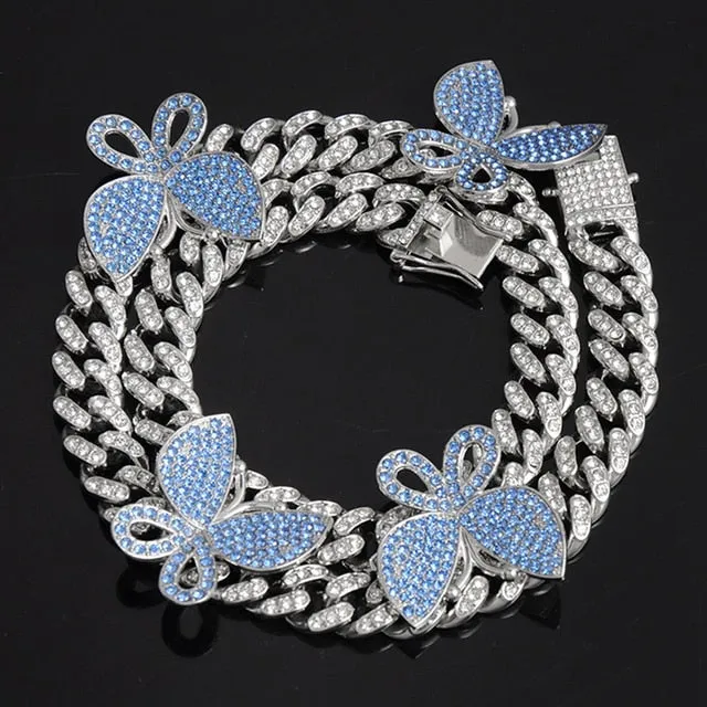 Gold Chain  Watch Bracelet Chain Full Iced Out Paved Rhinestones CZ Bling For Men