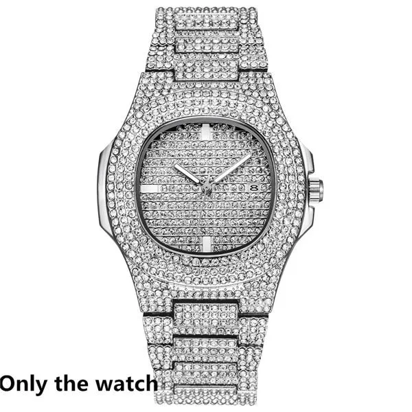 Gold Chain  Watch Bracelet Chain Full Iced Out Paved Rhinestones CZ Bling For Men