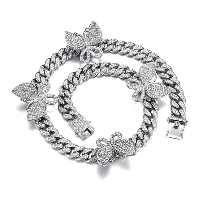 Gold Chain  Watch Bracelet Chain Full Iced Out Paved Rhinestones CZ Bling For Men