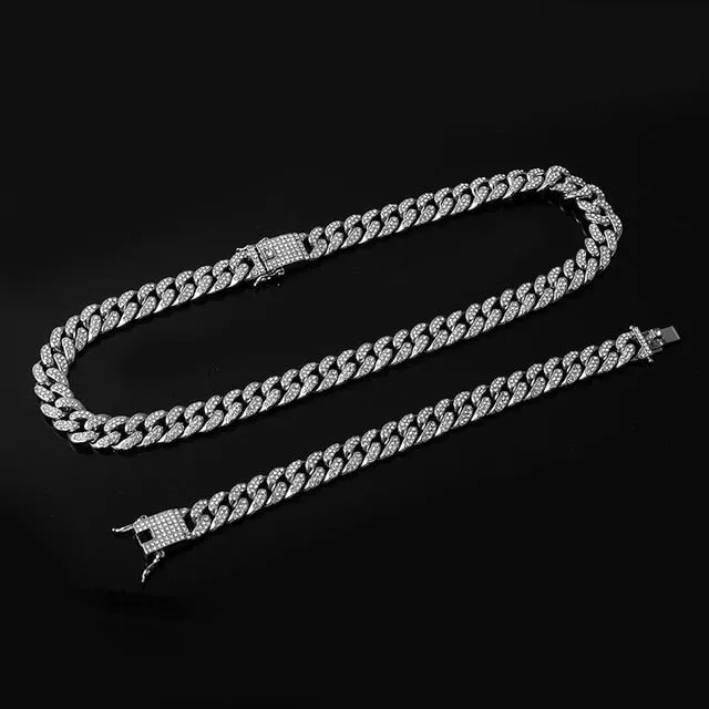Gold Chain  Watch Bracelet Chain Full Iced Out Paved Rhinestones CZ Bling For Men