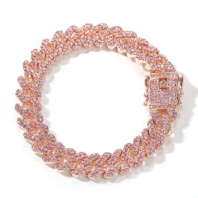 Gold Chain  Watch Bracelet Chain Full Iced Out Paved Rhinestones CZ Bling For Men