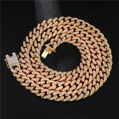 Gold Chain  Watch Bracelet Chain Full Iced Out Paved Rhinestones CZ Bling For Men