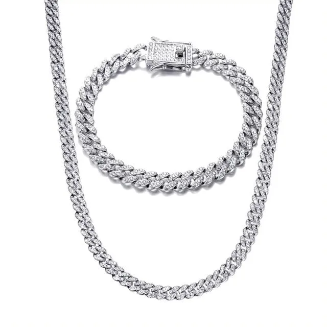 Gold Chain  Watch Bracelet Chain Full Iced Out Paved Rhinestones CZ Bling For Men