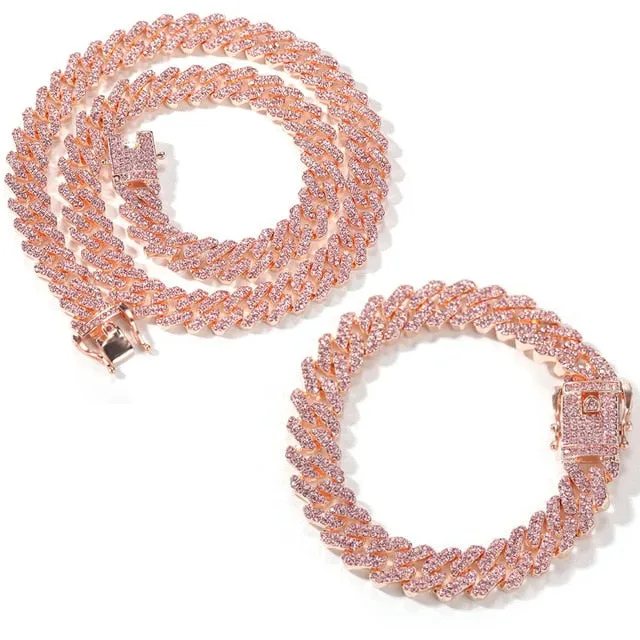 Gold Chain  Watch Bracelet Chain Full Iced Out Paved Rhinestones CZ Bling For Men