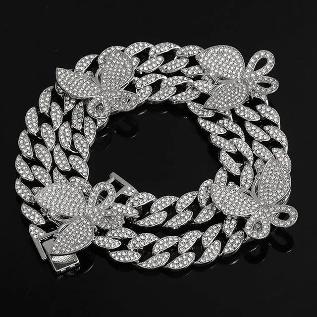 Gold Chain  Watch Bracelet Chain Full Iced Out Paved Rhinestones CZ Bling For Men
