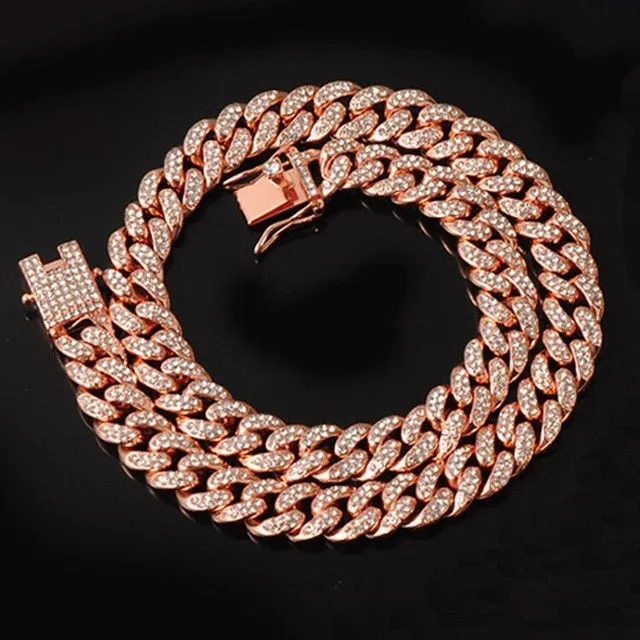 Gold Chain  Watch Bracelet Chain Full Iced Out Paved Rhinestones CZ Bling For Men