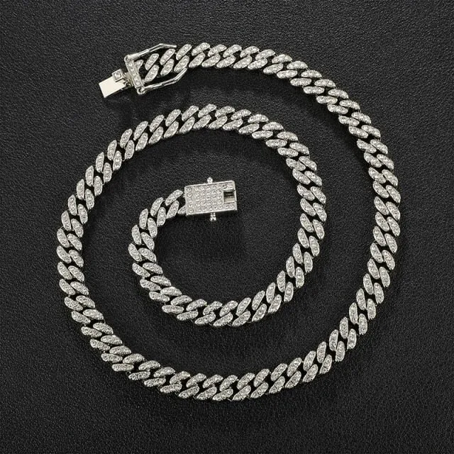 Gold Chain  Watch Bracelet Chain Full Iced Out Paved Rhinestones CZ Bling For Men