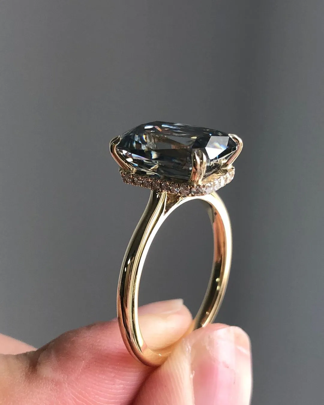 Grey Emerald Cut Moissanite Ring Anniversary Gifts