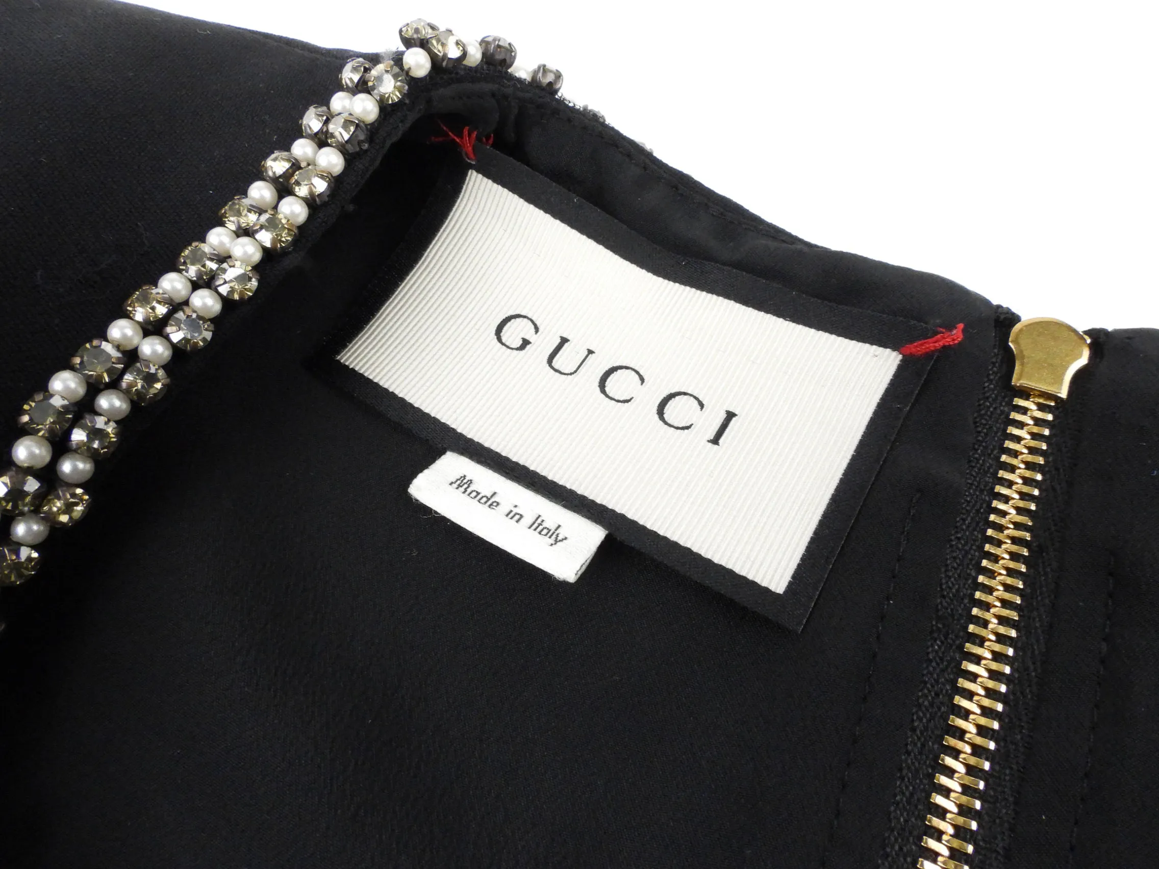 Gucci Black Ruffle Sleeve Beaded Bow Midi Dress - M