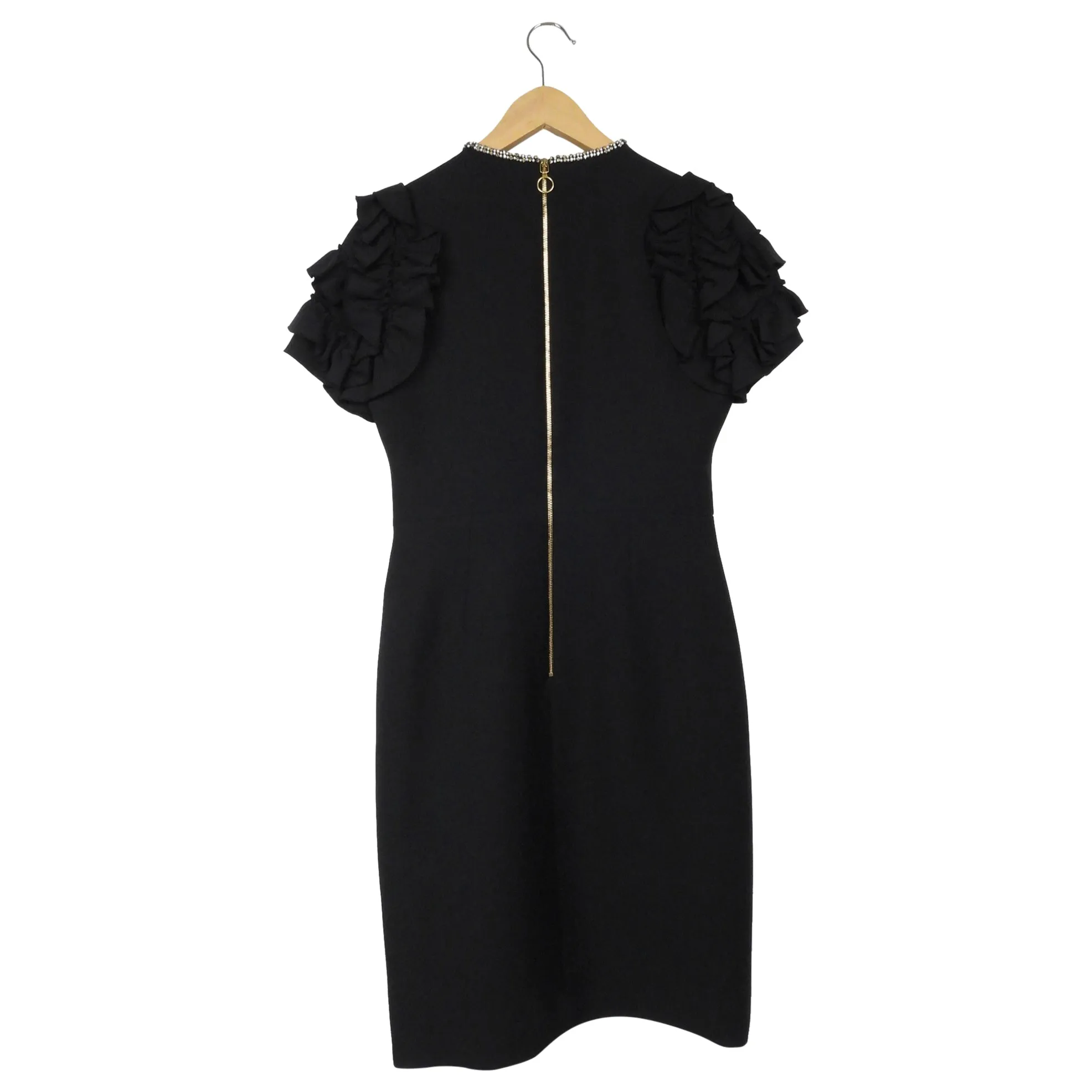 Gucci Black Ruffle Sleeve Beaded Bow Midi Dress - M
