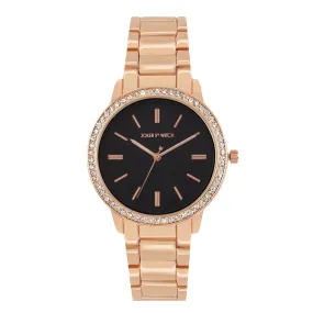Halo Black Dial Rose Gold Metallic Strap Rhinestone Watch