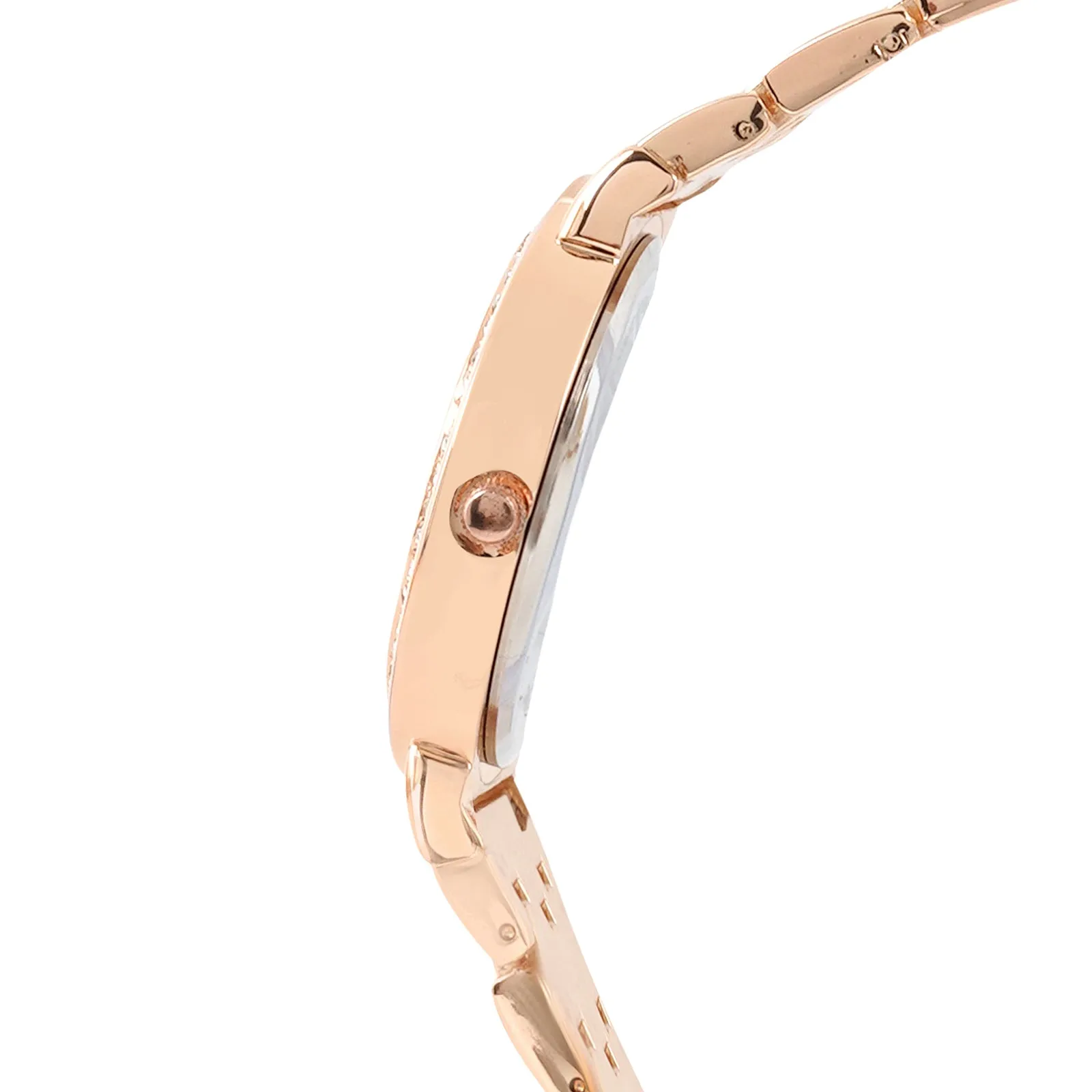 Halo Black Dial Rose Gold Metallic Strap Rhinestone Watch