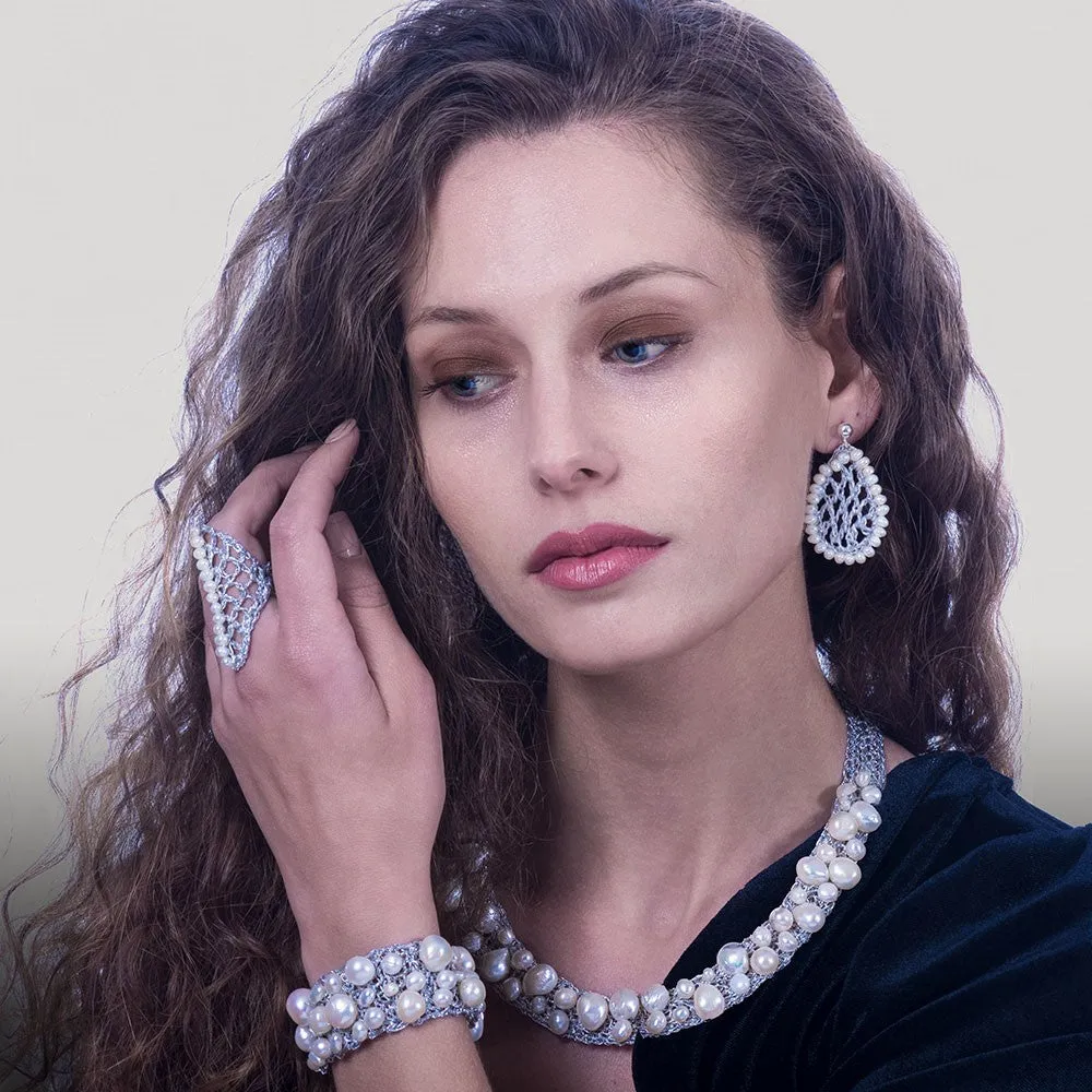 Handmade Silver Plated Crochet Choker Necklace with Pearls