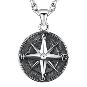 High Polished Round Compass 925 Sterling Silver Vintage Punk Rock Pendant