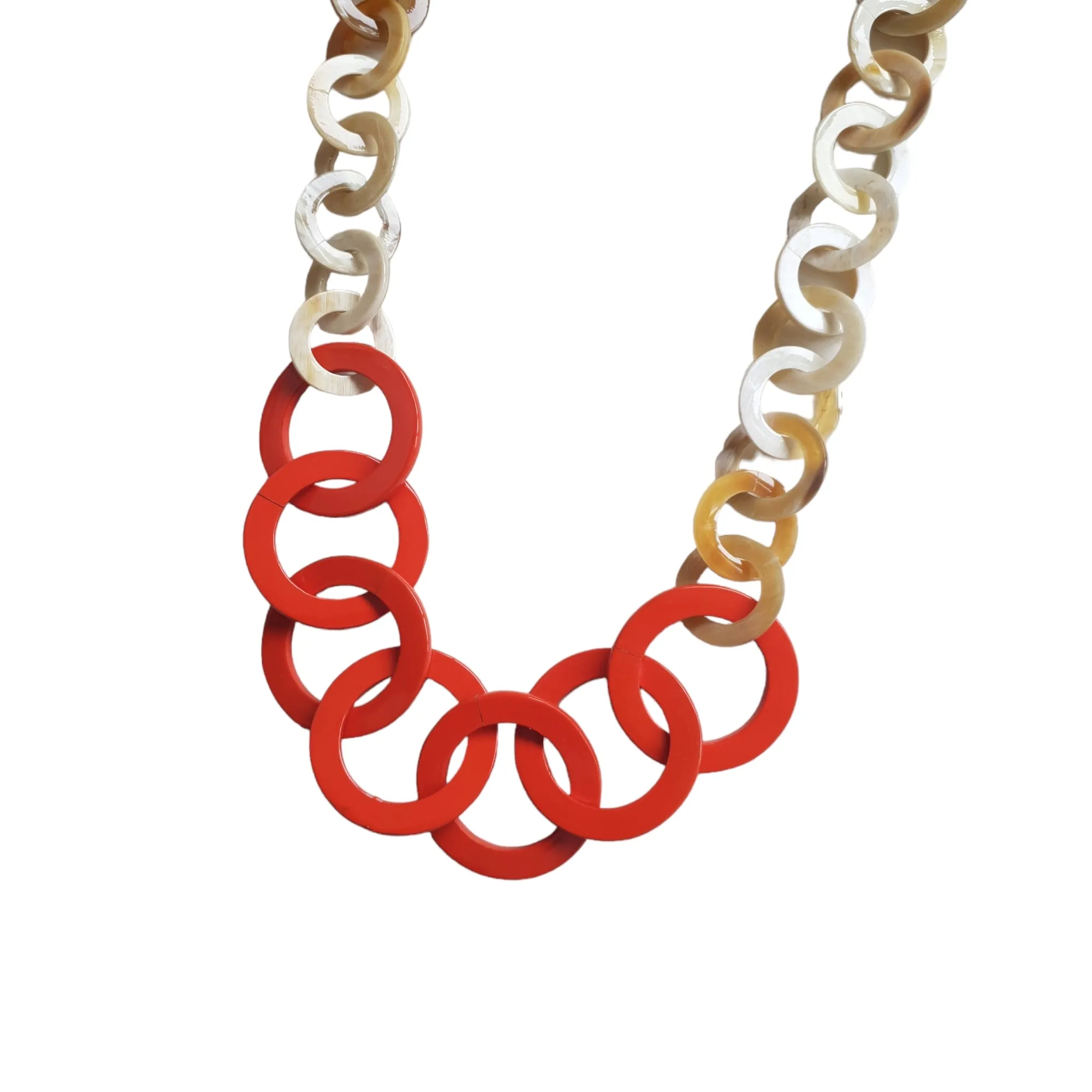 Horn Necklace in Orange Red Lacquer. Unique Jewelry by Jasmino